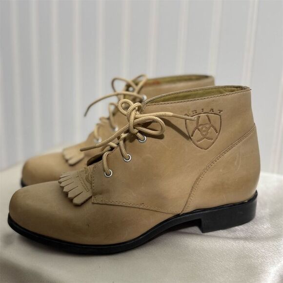 Ariat Leather Lace-Up Ankle Boots w/ Kiltie Fringe Size 6M VTG Equestrian Chic - Picture 1 of 8